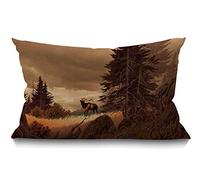 BGBDEIA Housse de coussin rectangulaire en coton et lin avec motif cerf dans les montagnes rocheuses et arbres rocheux, 30 x 50 cm, marron
