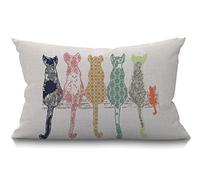 BGBDEIA Housse de coussin rectangulaire en coton et lin avec motif chats amusants colorés et créatifs pour canapé et lit, 30 x 50 cm