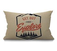 BGBDEIA Housse de coussin rectangulaire en coton et lin pour camping, 30 x 50 cm, motif aventure vintage « Get Out and Explore with Trees » - Pour lit, canapé, rouge et marron