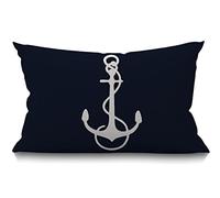 BGBDEIA Housse de coussin rectangulaire en lin doux de style rustique pour canapé, lit, sofa, chaise, 30 x 50 cm, bleu marine et blanc