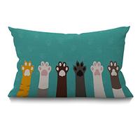 BGBDEIA Housse de coussin rectangulaire en lin doux et doux avec imprimé pattes de chat colorées pour canapé, lit, sofa, chaise, 30 x 50 cm