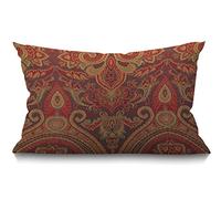 BGBDEIA Housse de coussin rectangulaire motif cachemire floral culture traditionnelle asiatique ethnique batik style batik pour canapé, décoration d'intérieur, coton et lin, 30 x 50 cm