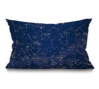 BGBDEIA Housse de coussin rectangulaire motif carte des étoiles 30x50 cm,Constellation de la ville dans le ciel de nuit,Nébuleuse,Décoration d'intérieur,Coton et lin,Bleu doré,30x50 cm