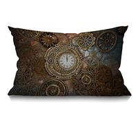 BGBDEIA Housse de coussin steampunk rustique avec horloge et différents engrenages en métal machine doré bronze décorations housse de coussin pour canapé housse de coussin en coton lin 30 x 50 cm
