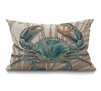 BGBDEIA Housse de coussin sur le thème de l'océan et de la plage Ferme Gros crabe Mer Animaux marins côtiers Décorations Housse d'oreiller Étui pour canapé Coton Lin 30 x 50 cm 12x20 pouces