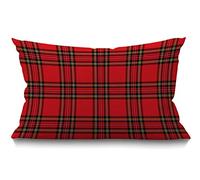 BGBDEIA Housse de coussin traditionnelle écossaise à carreaux écossais en lin pour canapé, lit, canapé, voiture, taie d'oreiller 30 x 50 cm, rouge et noir