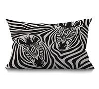 BGBDEIA Housse de coussin zèbre 30 x 50 cm, motif animal sauvage, couple de zèbres, rayures noires et blanches, taie d'oreiller rectangulaire en coton et lin pour lit et canapé 30 x 50 cm