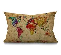BGBDEIA Housses de coussin décoratives de style rétro et moderne pour extérieur, canapé, sofa, lit, motif carte du monde rétro, 30 x 50 cm