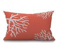 BGBDEIA Strandkoralle Ferme, rectangulaire allongée, Housse de coussin, jolie Océan, Corail, Rose, Branche, Naturel, Rouge, Blanc, Coton, Lin, Couvre-lit, Canapé, Fauteuil, Salon, 30x50 cm