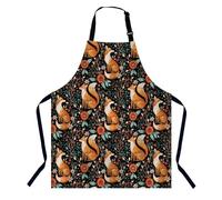 BGBDEIA Tablier de chef mignon renard automne forêt fleur aquarelle tablier de cuisine et de pâtisserie pour hommes et femmes, tablier de cuisine, tablier de boucher, bavoir barbecue et restauration,