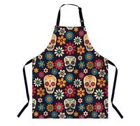 BGBDEIA Tablier de cuisine mexicain motif tête de mort florale pour homme et femme, tablier réglable pour cuisiner, pâtisserie, jardinage