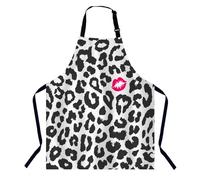 BGBDEIA Tablier léopard avec imprimé baiser - Col réglable - Pour homme et femme - Convient pour la cuisine, la serveuse, le chef, Léopard avec imprimé baiser, 27 X 31 Inch