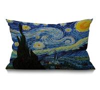 BGBDEIA Van Gogh Housse de coussin rectangulaire 30 x 50 cm Arts classiques Nuit étoilée ferme ciel lune Housse de coussin décorative en coton et lin pour lit et canapé 30 x 50 cm