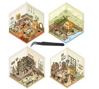 BGCYEGD Lot de 4 autocollants 3D pour maison, style dessin animé pastel, matériau en papier, scène décorative, utilisation en intérieur