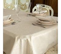 BgEurope Nappe de Noël- Traitement anti taches - Grande tailles Lignes dorées., Coton Polyester, beige, 59 x 98" (150x 250cm)