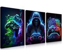 BGFCE Lot de 3 affiches décoratives murales, impressions sur toiles, style aquarelle, néon, thème jeux vidéo rétro, motif manette de jeu, pour chambre - Avec cadre, 30,5 x 40,6 cm
