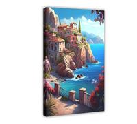 BGFER Poster vintage sur toile de la côte méditerranéenne pour décoration de chambre à coucher, bureau, chambre, cadeau 60 x 90 cm