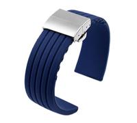 BGFFDSZ Bracelet de montre compatible avec Rolex MIDO Seiko avec boucle déployante, bracelet sport en silicone, bracelet de rechange en caoutchouc étanche, accessoires(Blue silver clasp,18mm)