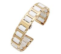 BGFFDSZ Bracelet de montre en acier céramique for homme et femme, noir et blanc, chaîne en acier inoxydable, compatible avec Tissot Armani 12, 13, 14, 15, 16, 17, 18, 20 et 22 mm(Golden-White,14mm)