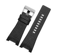 BGFFDSZ Bracelet de montre en cuir 32 x 17 mm, compatible avec Diesel DZ4246, DZ4287, DZ1273, DZ1216, grande chaîne de montre à encoche, marron et noir, avec outil(10 Black-Silver)