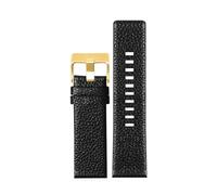 BGFFDSZ Bracelet de montre en cuir compatible avec Diesel DZ7256 DZ4344 DZ1657 DZ12, bracelet de montre grain litchi 22 24 26 27 28 30 32 34 mm(Black gold clasp,22mm)