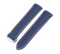 BGFFDSZ Bracelet en caoutchouc étanche compatible avec la montre Hamilton Khaki Navy Frogman H77605135, bracelet incurvé à boucle déployante silicone(Blue white line B,20mm)