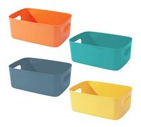 Bgfuni Lot de 4 boîtes de rangement, boîte de rangement avec poignées (design original), petite boîte en plastique blanc pour la maison, panier de rangement pratique pour la salle de bain, 20 x 14 x