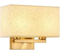 BGFYUSF Applique Murale d'intérieur rectangulaire dorée avec Abat-Jour en Textile， décoration de Chambre à Coucher， Applique Murale câblée en Tissu Beige， luminaire，