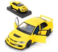 BGHSCA Compatible avec voiture miniature Mitsubishi Lancer Evolution 1:32, Pull Back Diecast Collectible avec sons et lumières pour enfants, garçons, filles et adultes, cadeau jaune