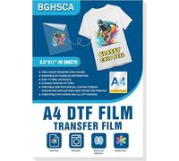 BGHSCA DTF Lot de 20 feuilles de papier de transfert mat A4 (21 x 29,7 cm) - Double face - Papier de transfert thermique PET pour imprimante Epson Inkjet Direct to Transfer Film pour t-shirt