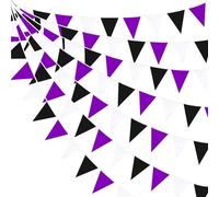 BGHYJKOL Fanions Guinguette Orange Black Plastic Triangle Pennant Flags - Vibrant Party Garland for Halloween Decor, Birthday(Purple Black White,3 PCS)