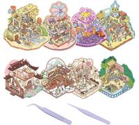 Bgiiik-8 Sets Autocollants De Scène, 3d Stickers Scene Miniature, Diy 3d Autocollants Maison, 3d House Stickers, Amusants Autocollant 3d, Autocollants 3d Pour Maison, Cafe, Boutique, Avec 2 Pincette