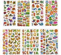 BGIIIK-Autocollants 3D pour Enfants 2 à 4 ans, 12 Feuilles kids stickers, 379 Pièces Comprenant des Animaux, la Vie Océanique, Dinosaures et Bien Plus (Bordure dorée à chaud\u200c)