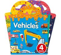 Bgiiik-Jouet Enfant Gommettes Repositionnables - 4 Thèmes Educatifs, Animaux, Espace, Véhicules, Dinosaures - Stickers Réutilisables Et Imperméables - Livrets Avec Poignée Portable - 2-6 Ans