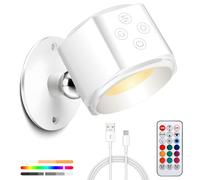 BGIUSQF Applique Murale, RGB Applique Murale Intérieure, 360° Lampe Murale Sans Fil, 2 Modes de Lumière Jaune et Blanche + 6 Couleurs RVB, USB Lampe Murale Sans Fil Rechargeable, Blanc