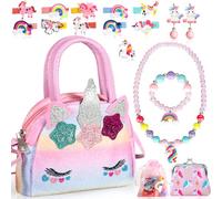 BGIUSQF Licorne Sac a Main Bijoux Enfants Fille, Bijoux Enfants Fille, Sac a Main Enfant Fille, Bagues, Boucles d'oreilles, Colliers, Bracelets, épingles à Cheveux, pour 1 2 3 4 5 6 Ans