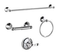BGL Ensemble d’Accessoires de Salle de Bain Chrome, Barre Porte-Serviettes réglable et Extensible, Lot de 4 pièces murales avec patère, Porte-Papier Toilette, Anneau à Serviettes