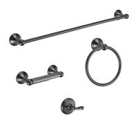 BGL Ensemble d’Accessoires de Salle de Bain Gris électro-plaqué, Lot de 4 pièces murales, Barre Porte-Serviettes réglable, patère, Porte-Papier Toilette, Anneau à Serviette, Gris Brillant