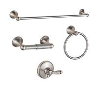 BGL Ensemble d'accessoires de Salle de Bain, Nickel brossé, Barre Porte-Serviettes Extensible réglable, 4 pièces, Fixation Murale