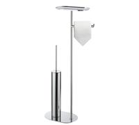 BGL Ensemble de brosses de toilette autoportantes avec long acier inoxydable chromé - Brosse WC et brosse WC avec porte-papier toilette, ensemble 3 en 1 avec étagère, design moderne