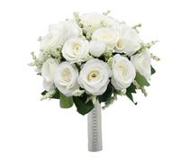 BgnEhRfL Bouquet de mariée, Bouquet De Mariage Violet Blanc, Fleur Artificielle Faite À La Main, Rose, Décorations Joyeusement