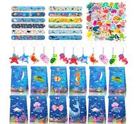 BGNXHYB 86Pcs Set de Favoris pour les Fêtes d'anniversaire d'enfants, Porte-clés Animaux Marins, Autocollants, Bracelets, Sacs Cadeaux, Accessoires de Fête Animaux Marins pour Filles, Garçons