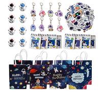 BGNXHYB Lot de 82 petits cadeaux d'astronaute pour enfants, sacs cadeaux de l'espace, porte-clés, autocollants spatiaux, carnet de notes, jouet pour anniversaire d'enfant, décoration spatiale