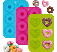 BGOBTY Moule Donuts Silicone,3 pièces Moule Silicone,6 cavités Moule Donuts Cake Factory,Cœur,Pétale,Ronde,résistant à la chaleur antiadhésif,convient pour gâteaux,biscuits,bagels (3 Formes)