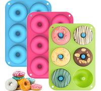 BGOBTY Moule Silicone,3 pièces Donuts Silicone,6 cavités moule cake factory,moule silicone pâtisserie,résistant à la chaleur antiadhésif,convient pour gâteaux,biscuits,bagels (Ronde)