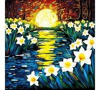 Bgraamiens Casse-tête jonquilles au Clair de Lune - 1 000 pièces - Jonquilles au Clair de Lune - Beau Puzzle pour Adultes et Enfants (jonquilles au Clair de Lune)