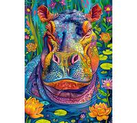 Bgraamiens Puzzle-Hippo in Water-1000 Pieces Rectangle Puzzle Hippo in Water Wild Animal Theme Color Challenging Beautiful Jigsaw Puzzles for Adults and Kids(Hippo in Water)