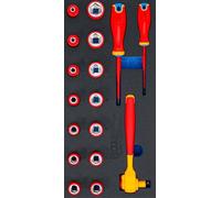 BGS 35867 | Insert de servante d’atelier 1/3 : Jeu de douilles VDE et tournevis | 10 mm (3/8") | 17 pcs.