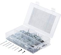 BGS Diy 8074 | Assortiment de clous et pointes | 750 pièces | Clous standard de 19 à 32 mm, clous d'agrafage de 11 à 14 mm - Boîte transparente avec 8 compartiments