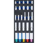 Bgs Garniture Pour Servante D'Atelier 1/3 : Douilles Hexagonales Profondes 11 - 22 Mm E-profil E10 - E22 6,3 Mm (1/4"") / 10 Mm (3/8"") / 12,5 Mm (1/2"") 26pcs - 4147